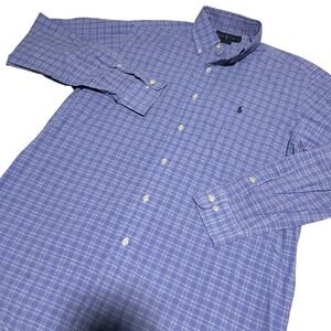 Ralph Lauren Button Down Shirt Mens 15.5 34/35 Blue Plaid‎ Yarmouth Cotton